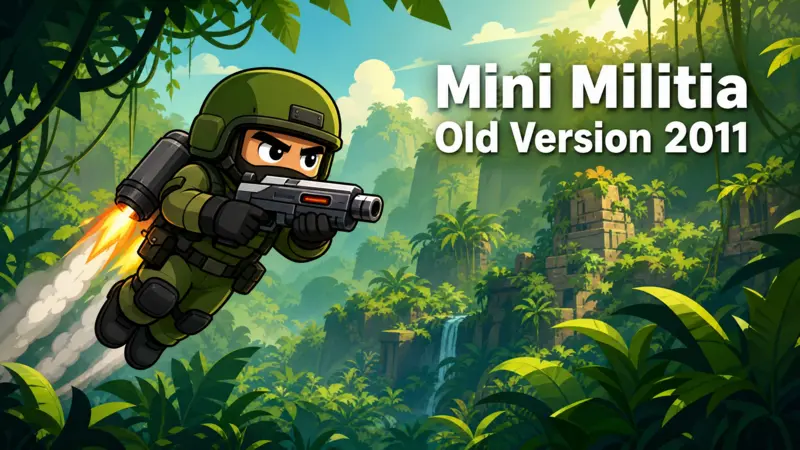 A 2D cartoon soldier with a jetpack in a jungle setting for the article Mini Militia Old Versions 2011.