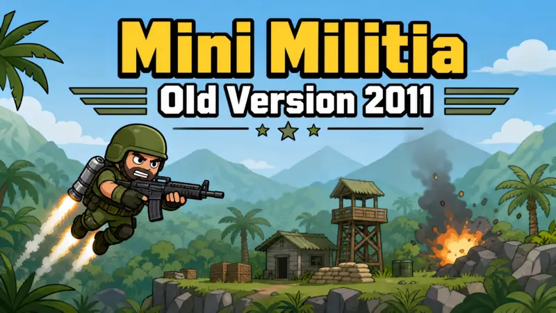 A classic 2D soldier with a jetpack in a jungle setting for the article Mini Militia Old Version 2011.