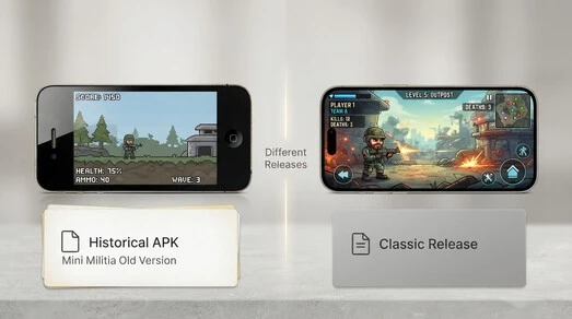 Mini Militia Old Versions compared with a modern Classic release